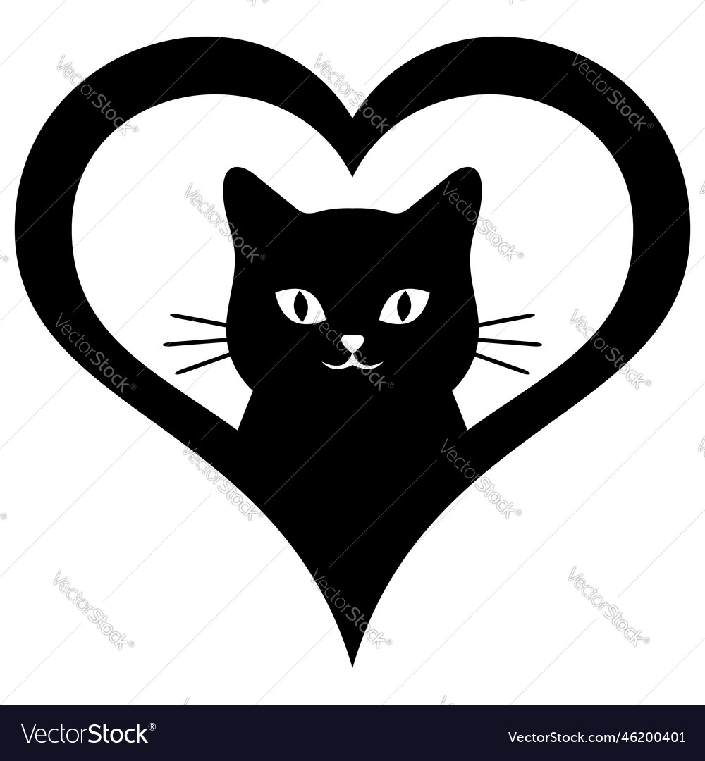 A cute black cat in heart Royalty Free Vector Image