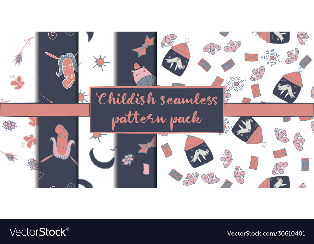 Childish seamless pattern set made in hand drawn