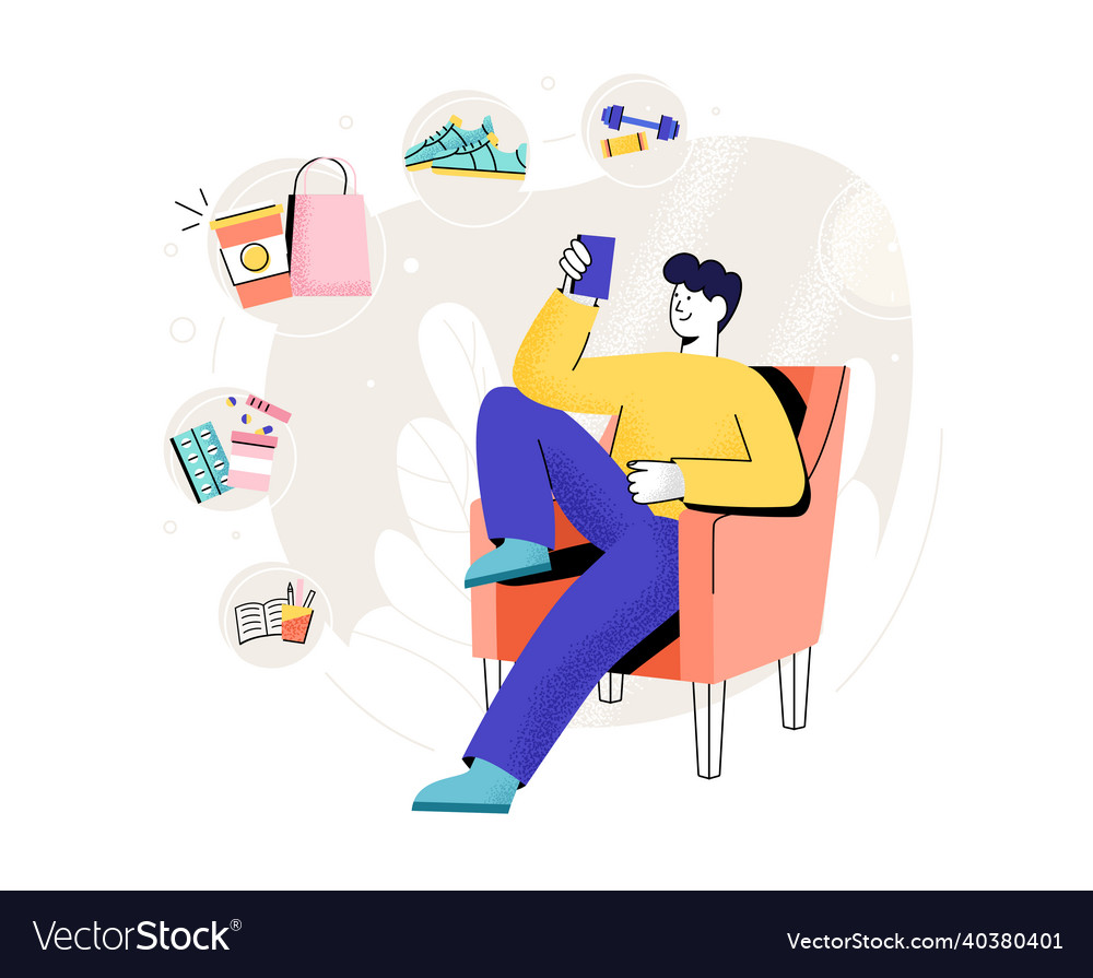 Man Buying Ordering Clothes In Internet Store Vector Image