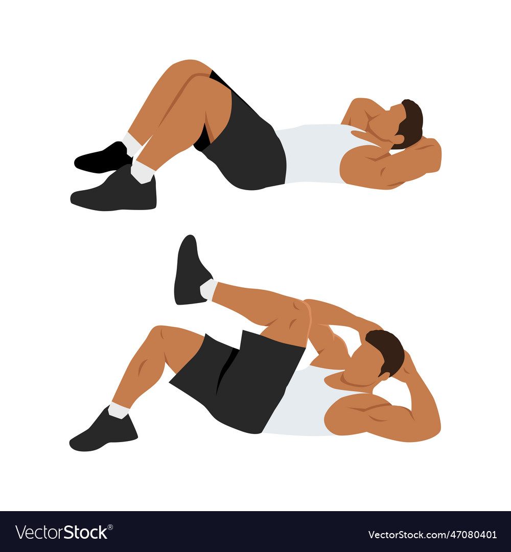 Man doing modified crunches abdominals exercise Vector Image