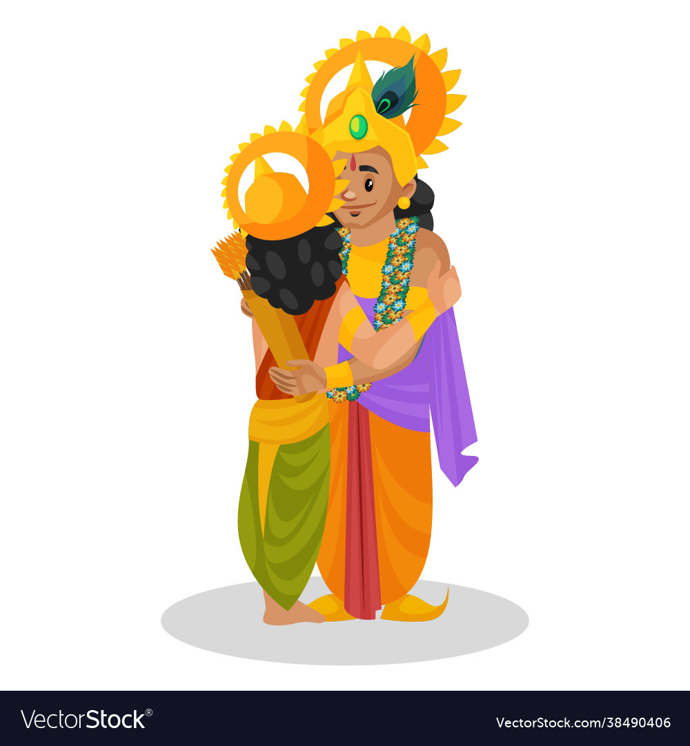 Lord krishna and arjun cartoon character Vector Image