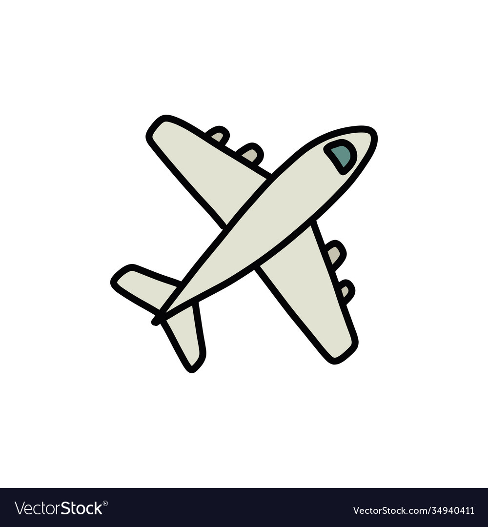 Airplane doodle icon color line Royalty Free Vector Image