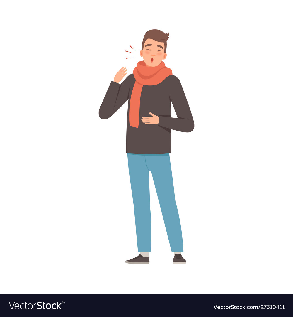 Brunette male with a scarf on sore throat Vector Image