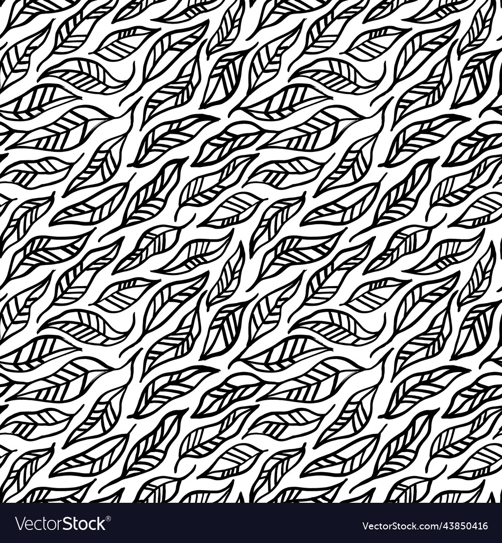 Hand drawn linear leaves seamless pattern vector image Hand drawn linear leaves seamless pattern