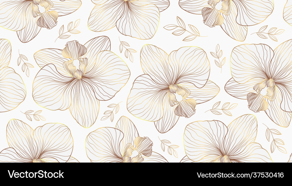 Luxury orchid seamless pattern background golden Vector Image