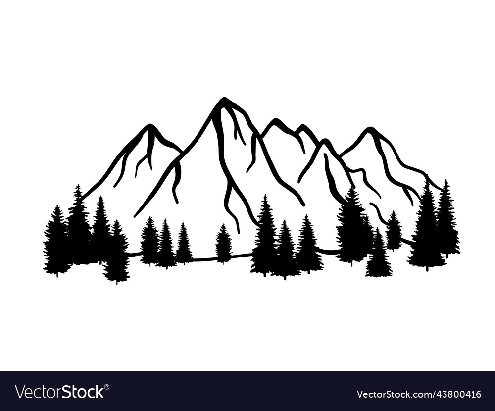 Mountain ranges and tree sketch Royalty Free Vector Image