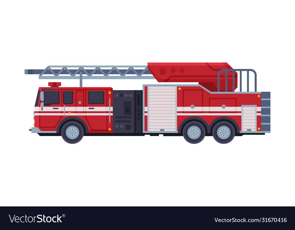 Red engine fire truck with ladder emergency Vector Image