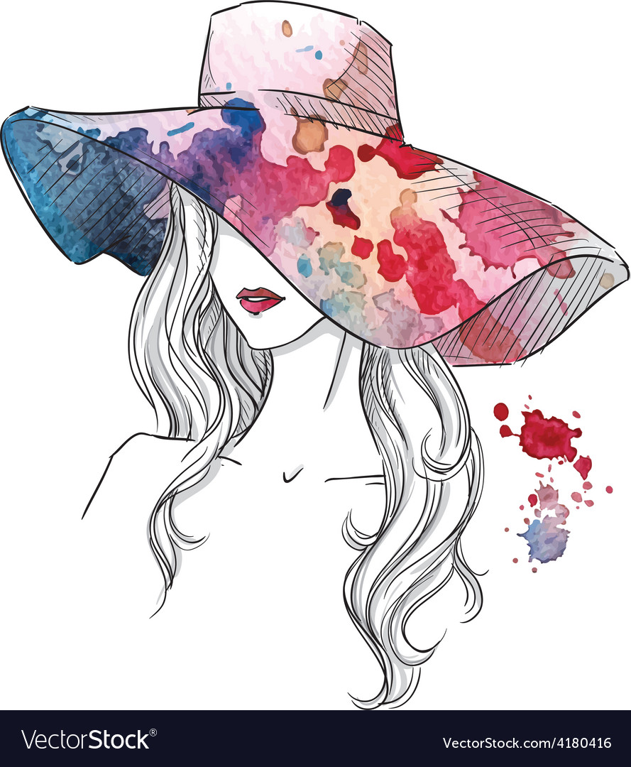 Sketch A Girl In A Hat Royalty Free Vector Image