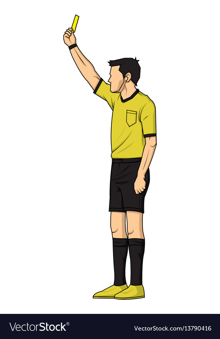 Soccer referee showing yellow card Royalty Free Vector Image