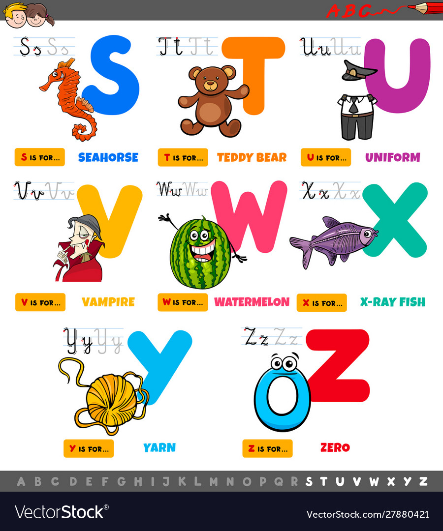 Educational cartoon alphabet letters set from s Vector Image