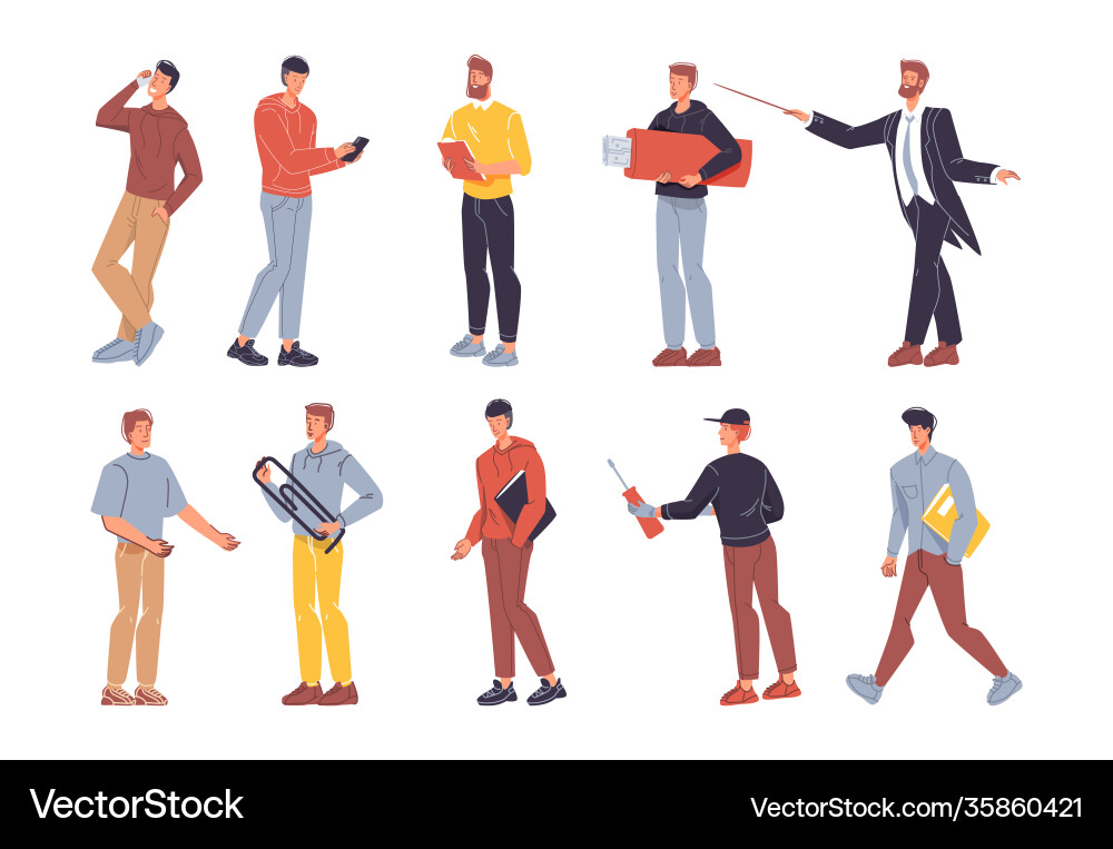 Flat cartoon characters set Royalty Free Vector Image
