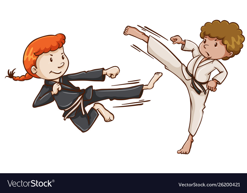 Girl and boy karate scene Royalty Free Vector Image