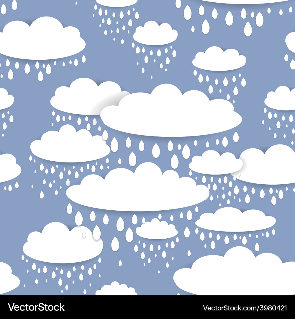 Seamless pattern with white clouds and raindrops Vector Image