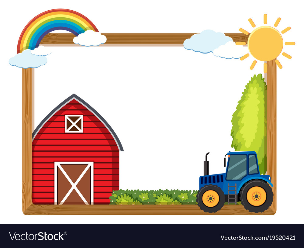 Wooden frame with barn and tractor Royalty Free Vector Image