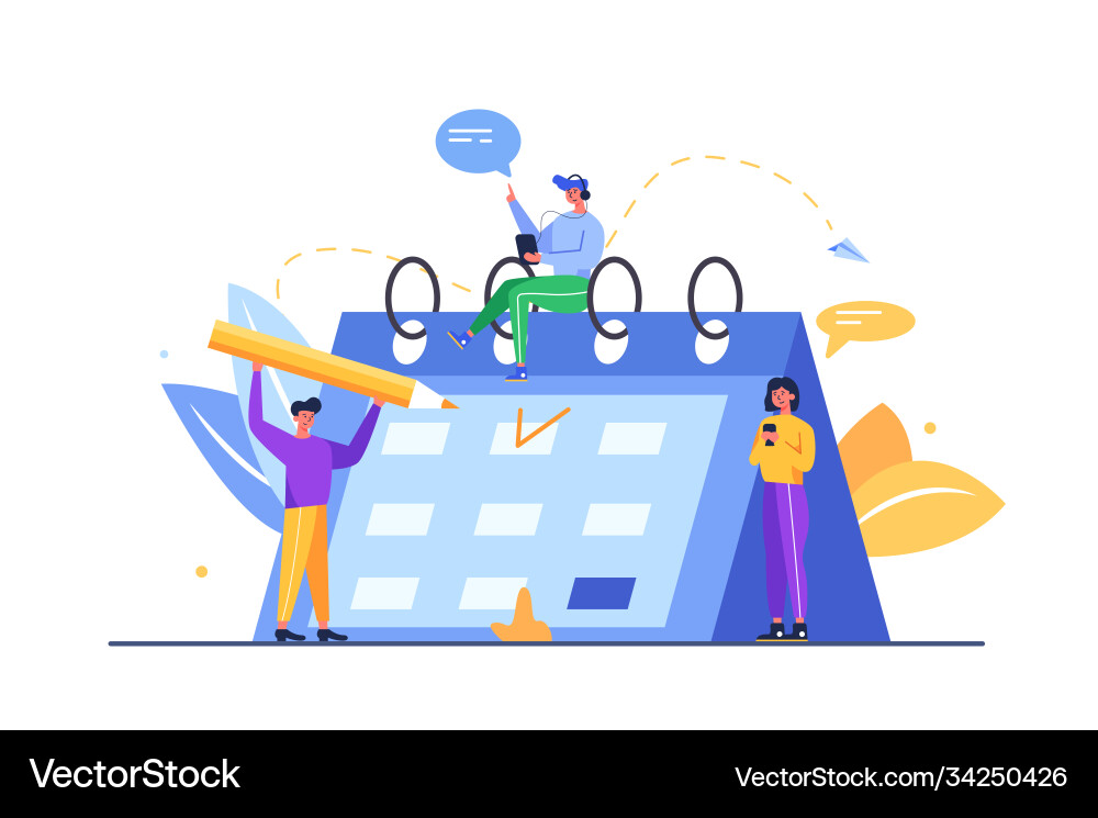 A group workers writes schedule for days Vector Image