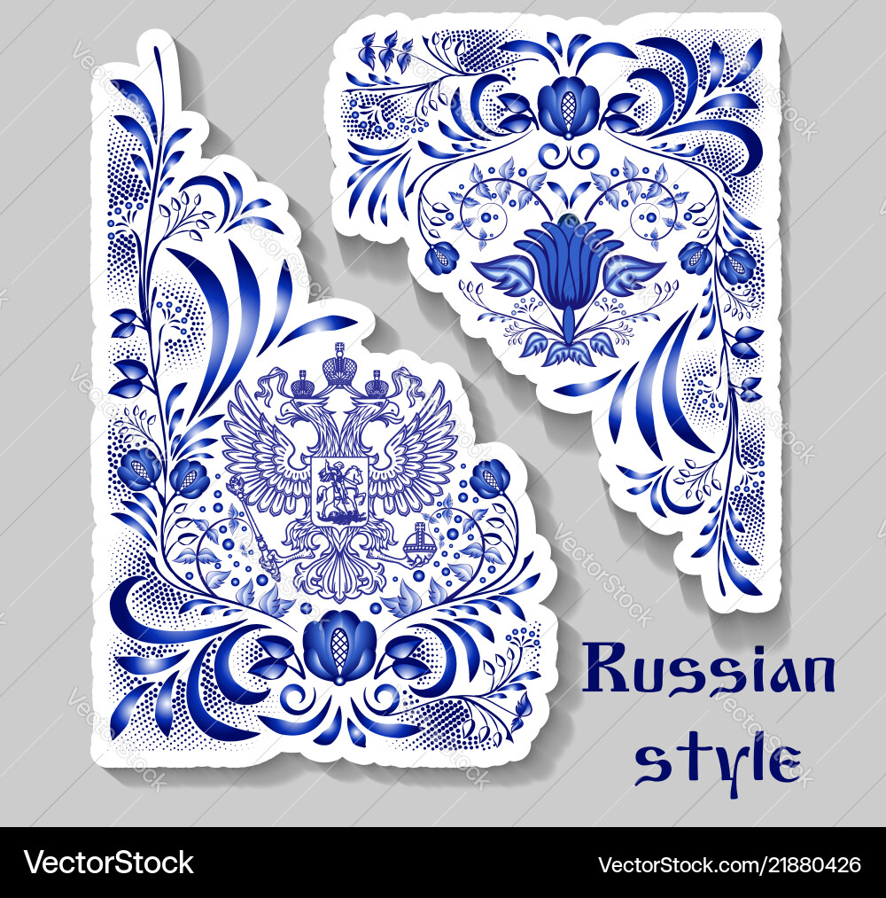 Blue patterns on a corner in the style Royalty Free Vector