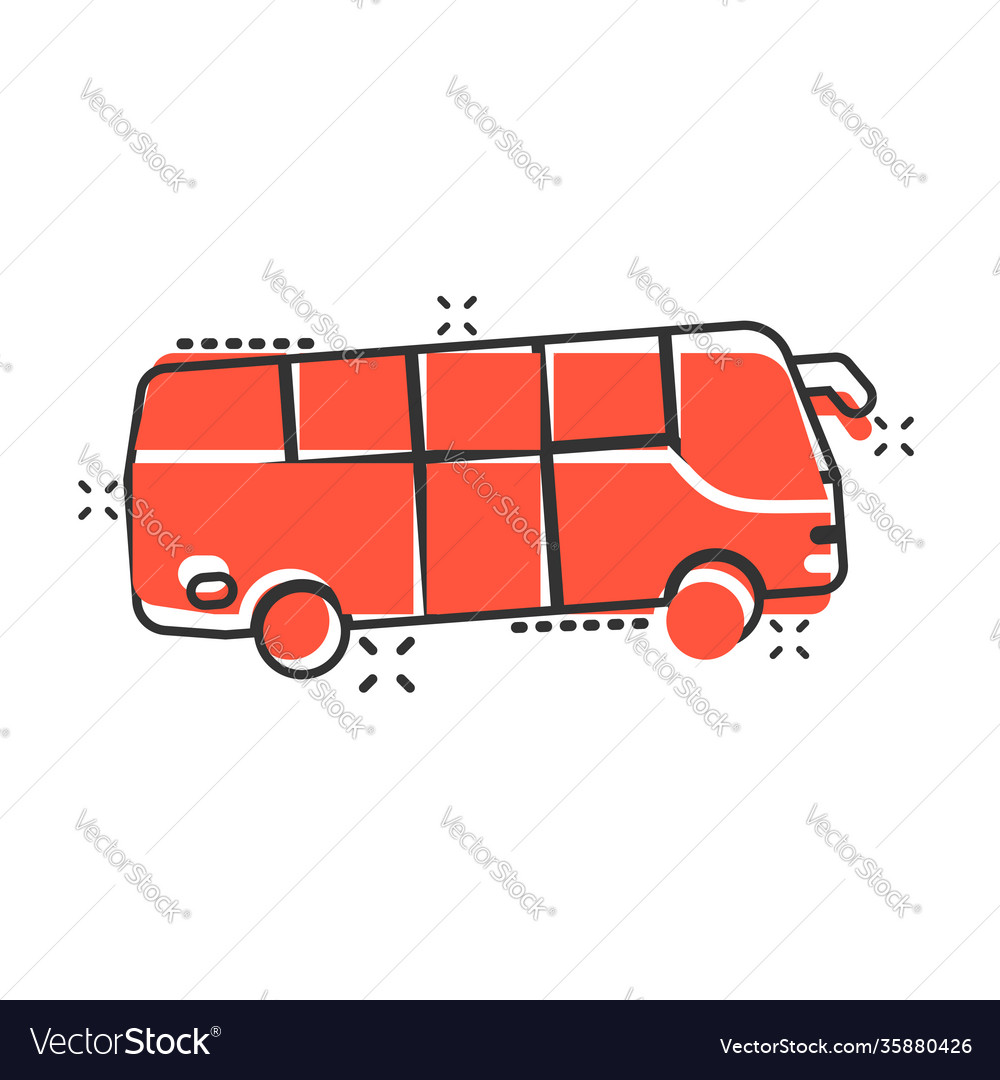 Bus icon in comic style coach cartoon on white Vector Image Bus icon in comic style coach cartoon on white Vector Image