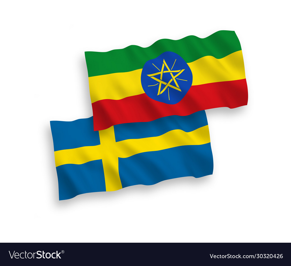 Flags sweden and ethiopia on a white background Vector Image