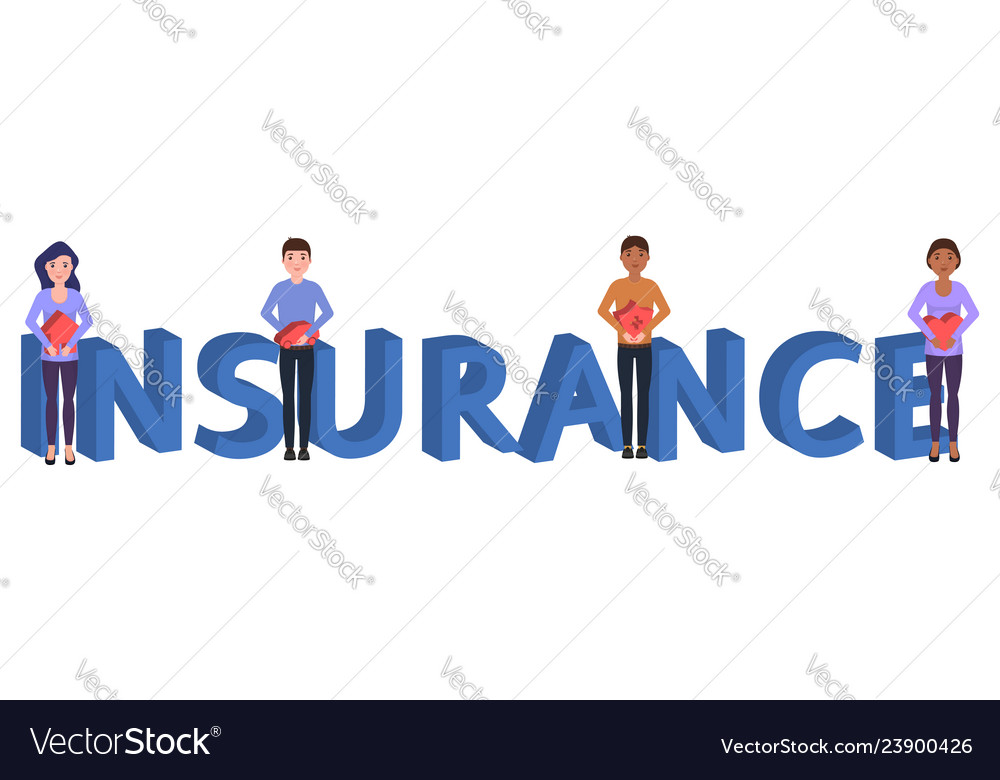 Insurance word and small people health Royalty Free Vector