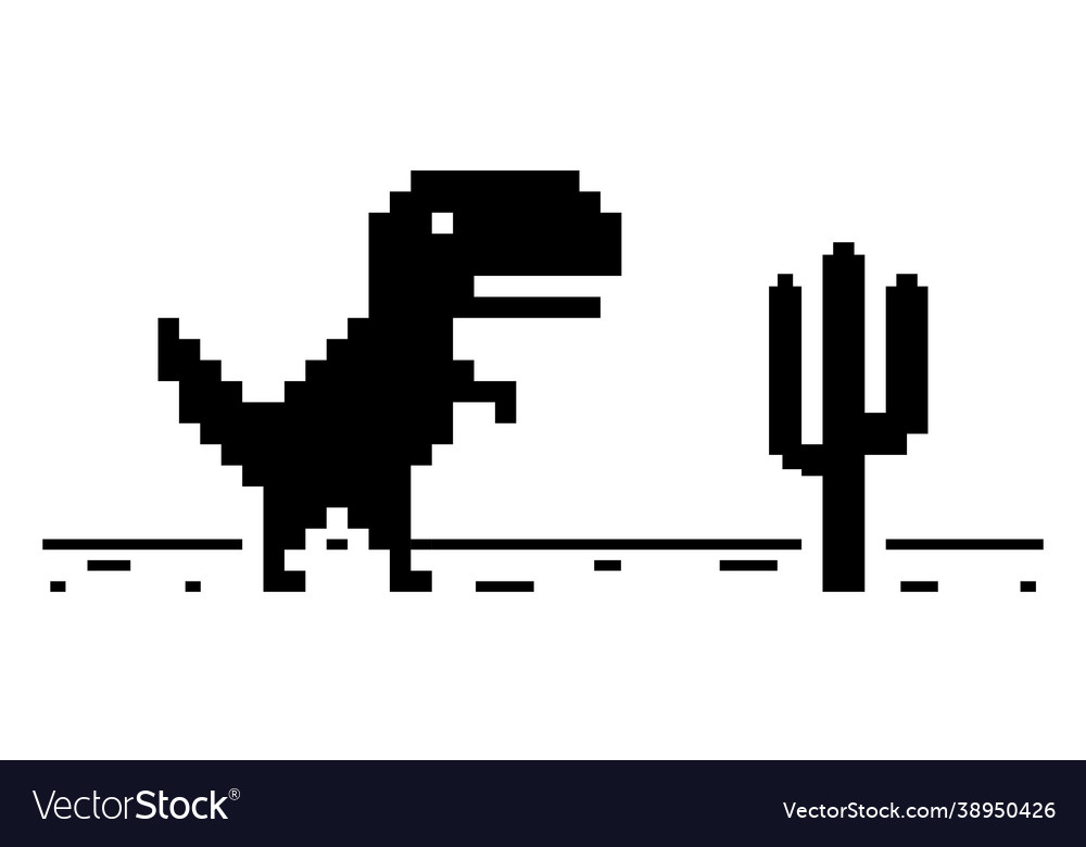 Pixel art of dinosaur describing offline error for internet. No