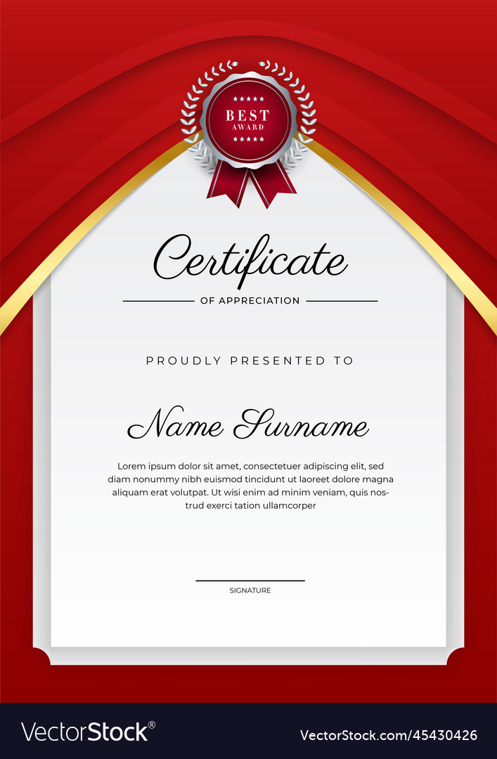 Red and gold certificate of achievement border Vector Image