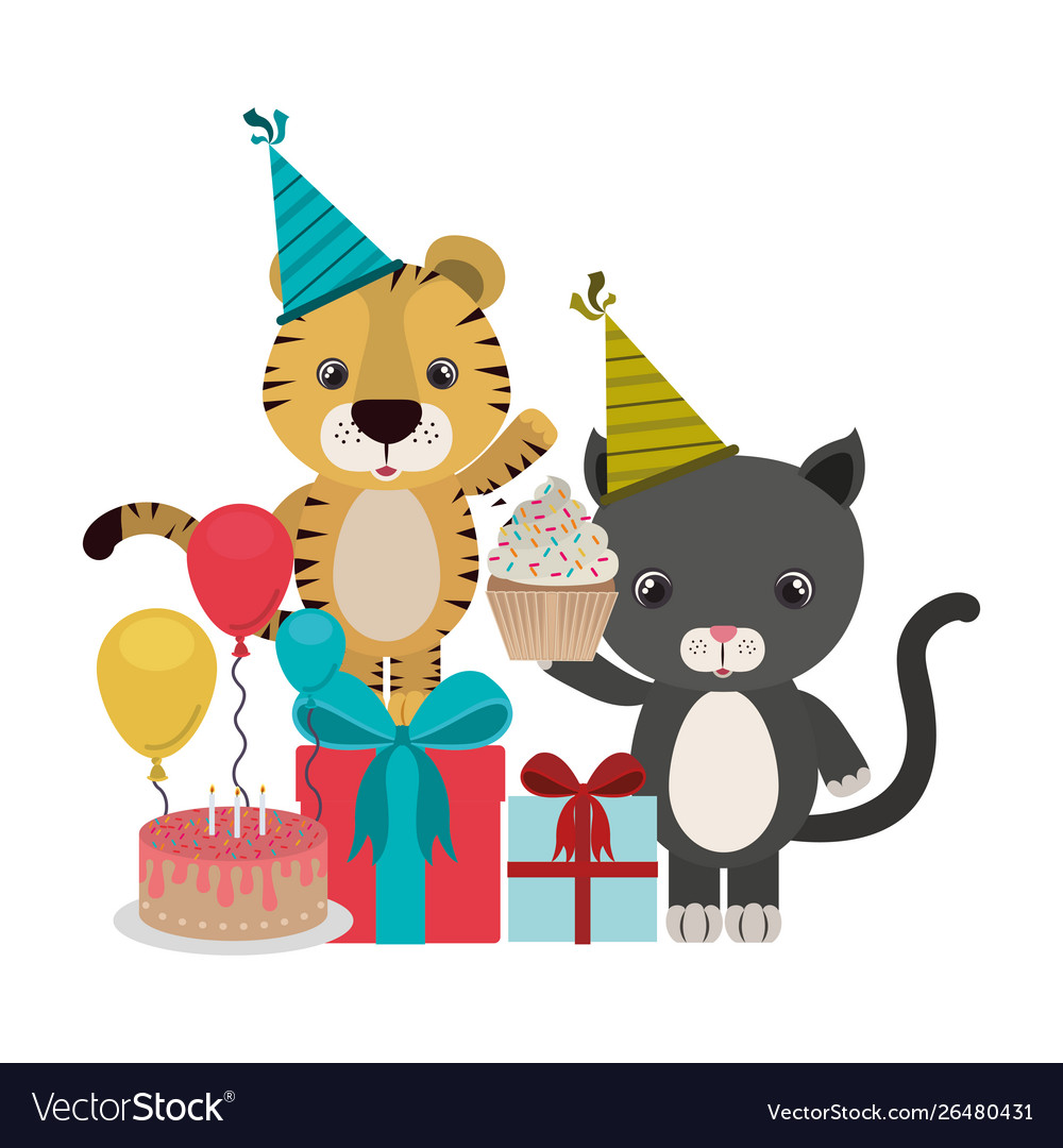 Card celebration with animals on white Royalty Free Vector