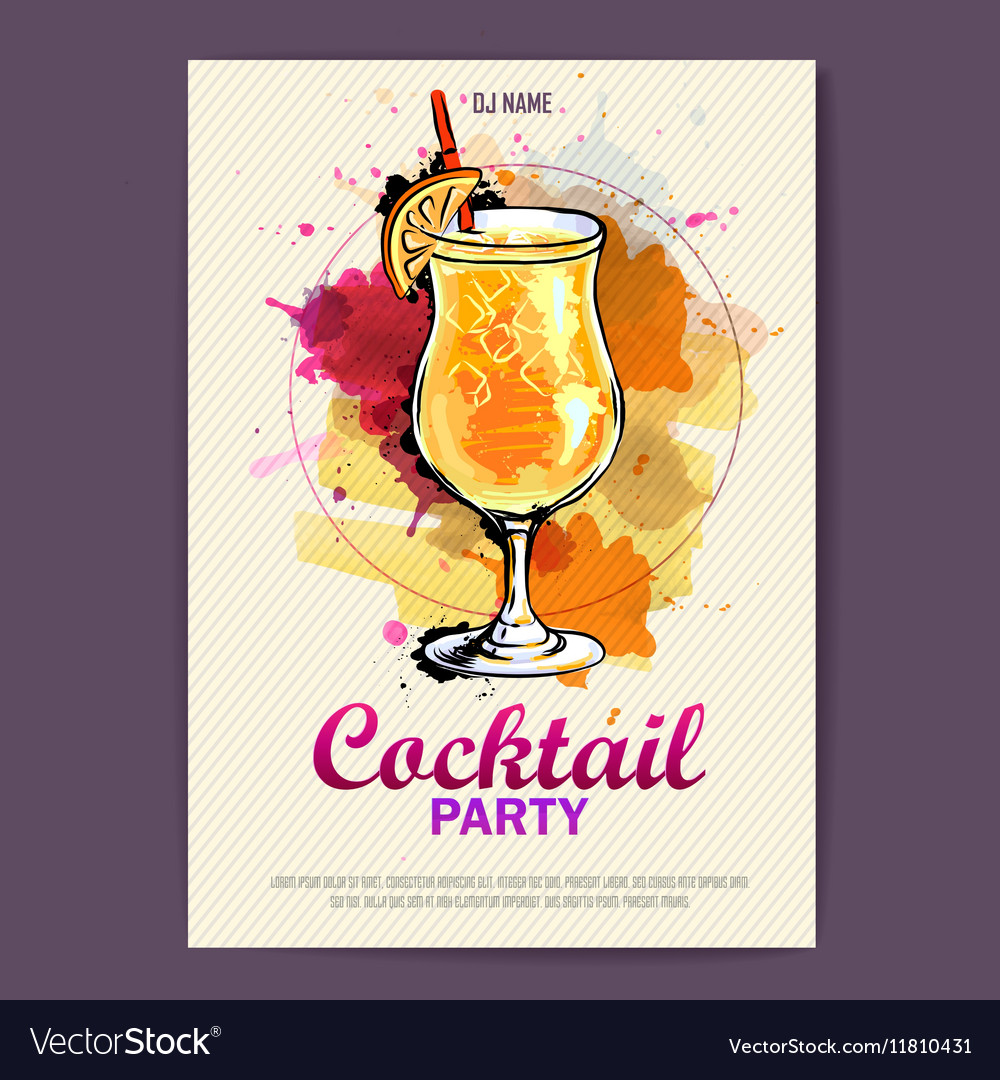 Hand drawn artistic cocktail disco poster Vector Image