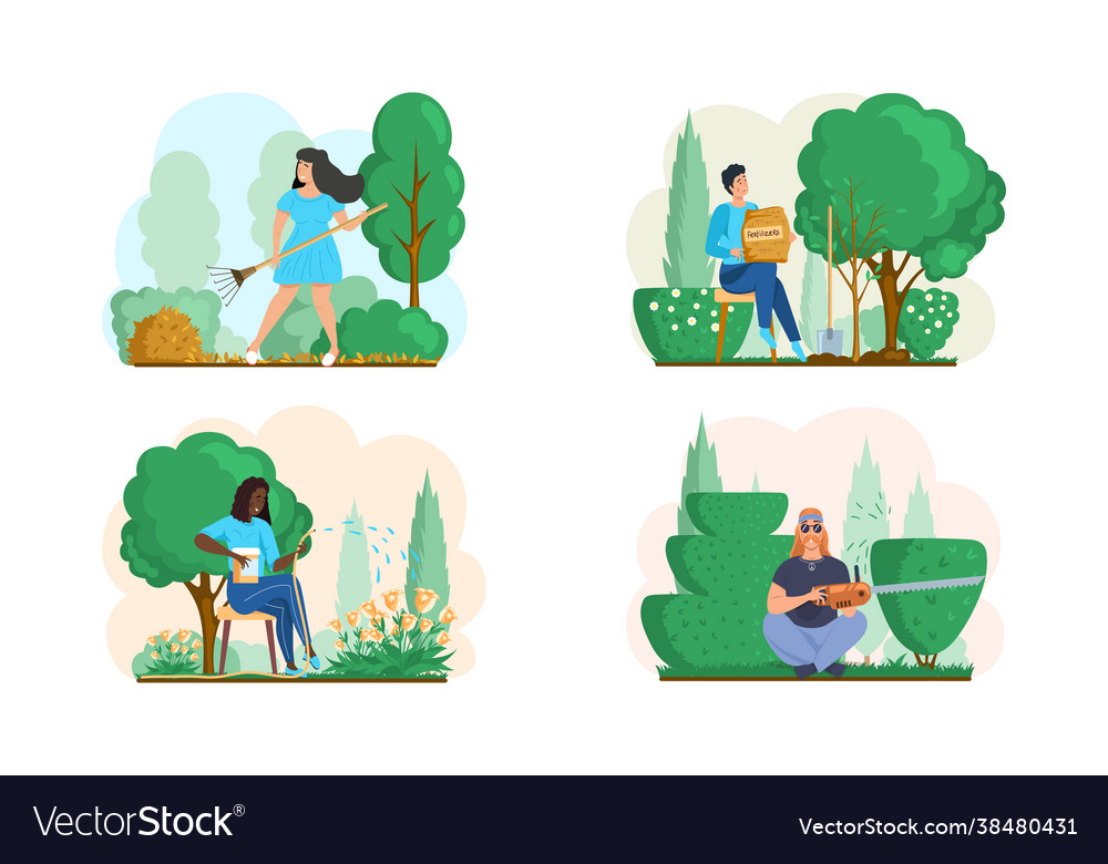 People gardeners do work in yard agriculture Vector Image