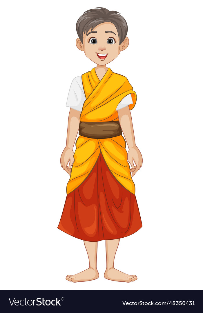 Southeast asian monk men in traditional cartoon Vector Image