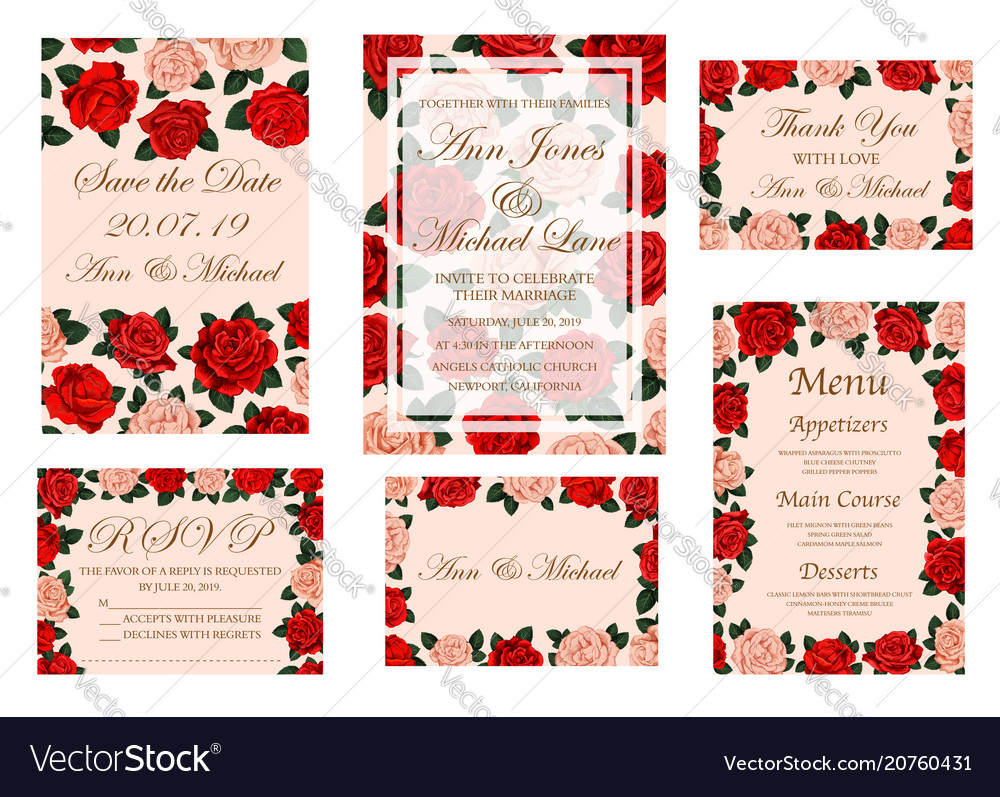 Wedding ceremony invitation card with rose flower