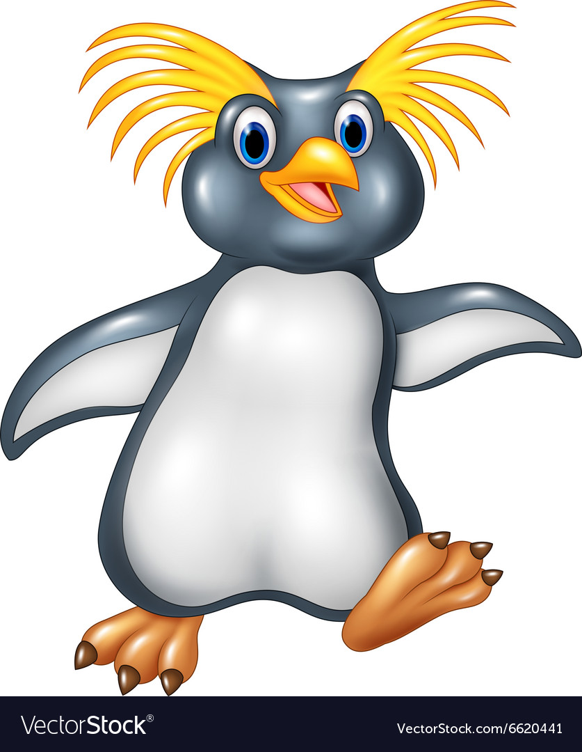 Cartoon funny penguin rockhopper Royalty Free Vector Image