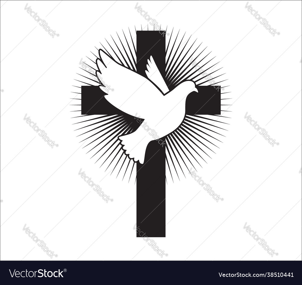 Dove flying with a symbol religion cross Vector Image