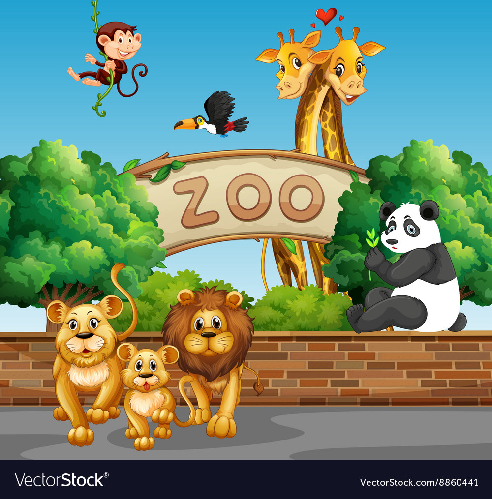 Scene with wild animals at the zoo Royalty Free Vector Image