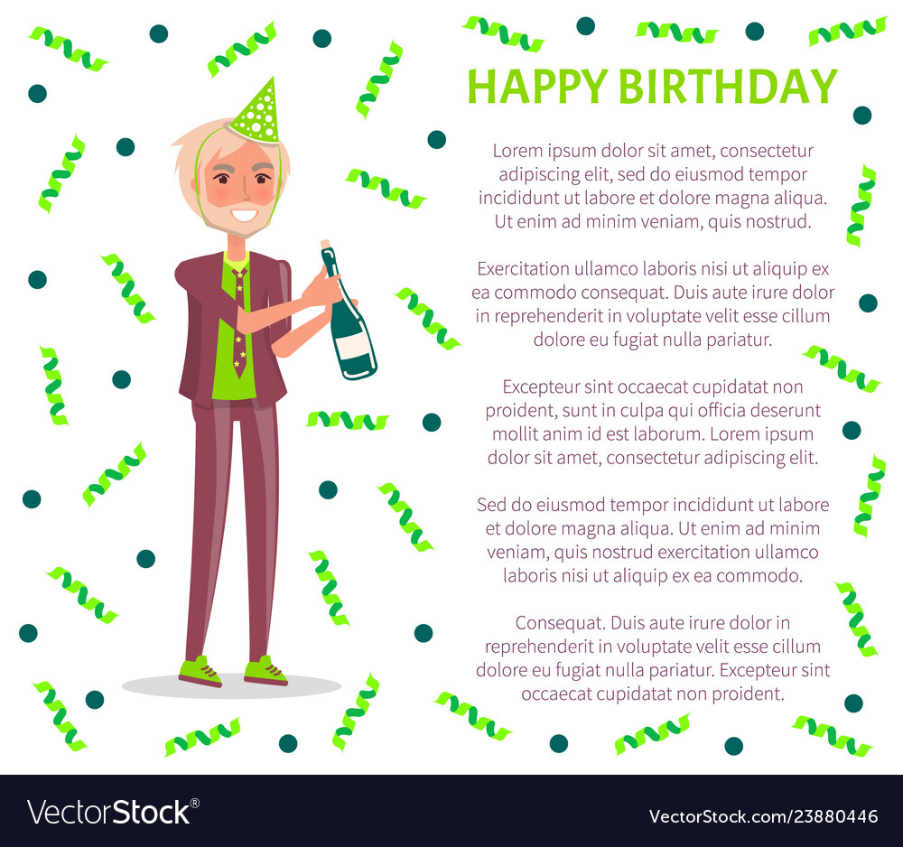 Happy Birthday Greetings For A Man Happy Birthday Greetings Man In Suit Festive Cap Vector Image