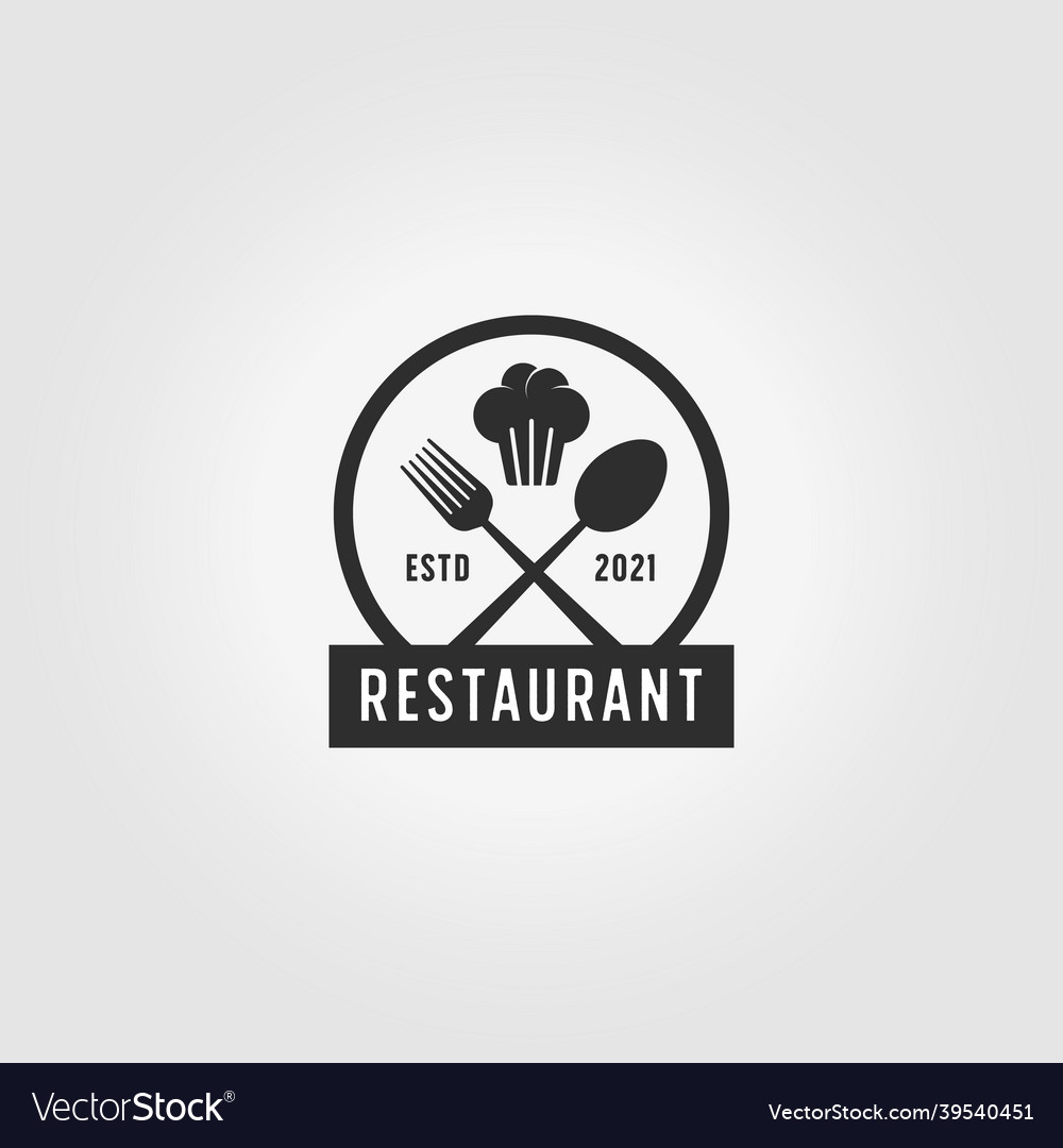 Emblem restaurant logo concept fork spoon hat Vector Image