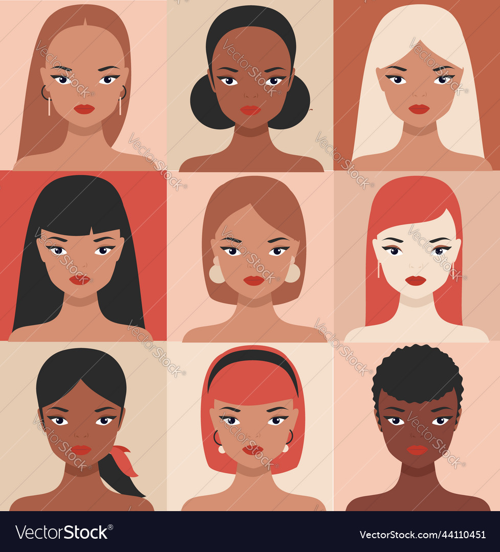 Female Portraits Of Different Nationalities Vector Image