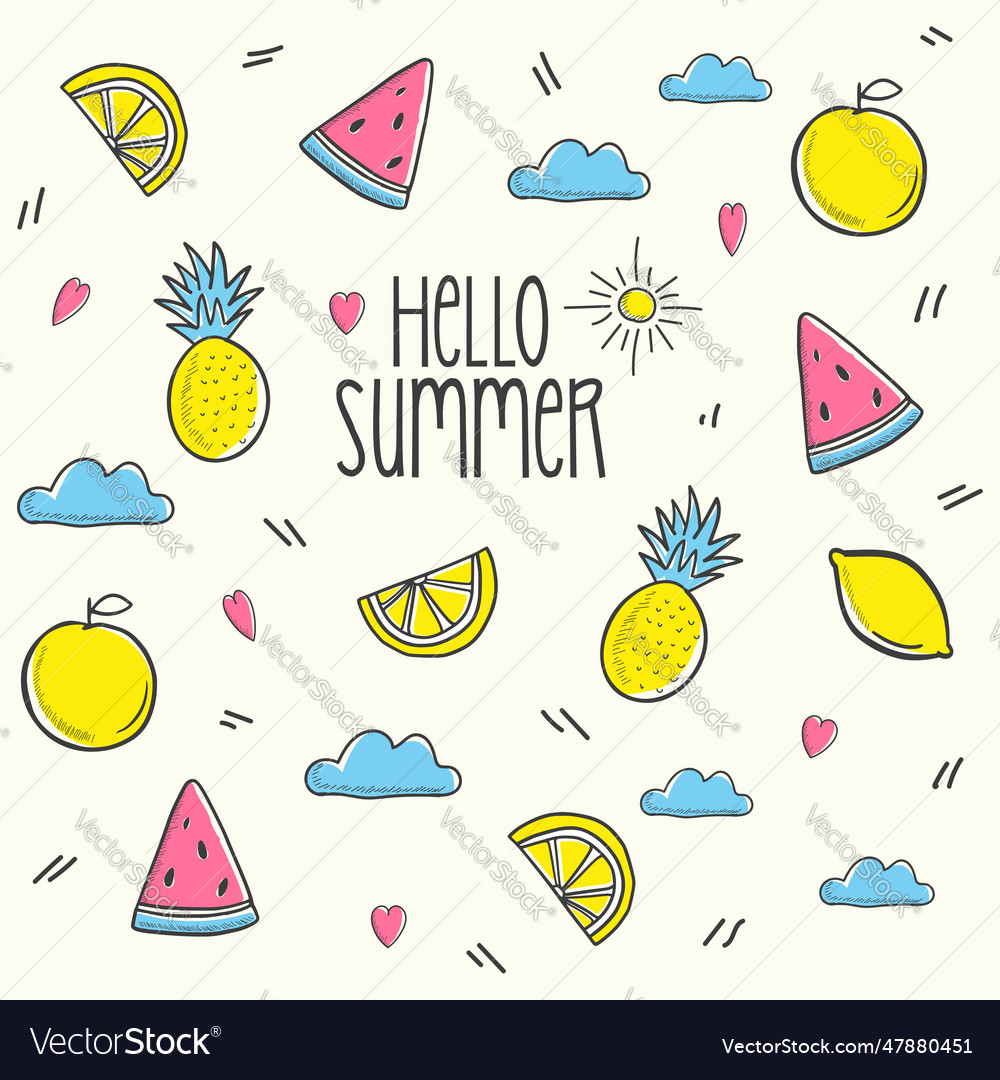 Fruits with watermelon banana lemon and orange Vector Image