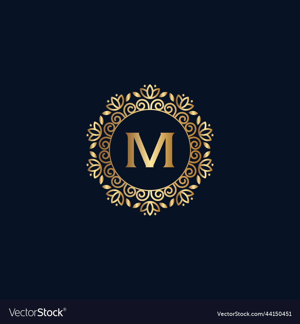 Gold royal logo beauty luxury letter m Royalty Free Vector