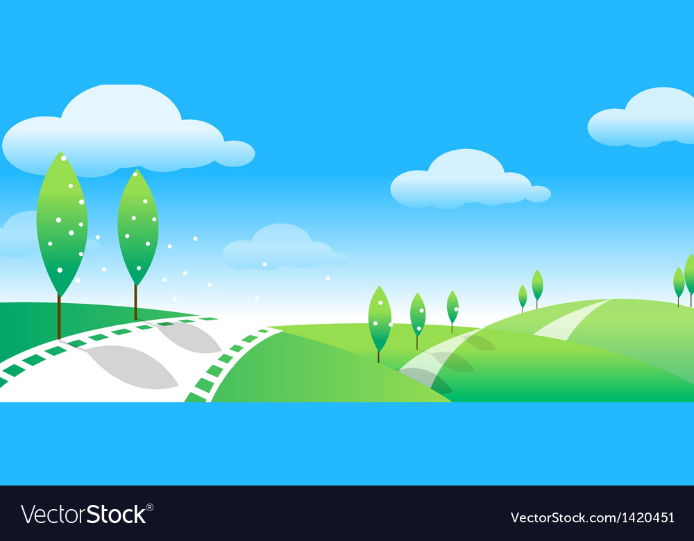 Green landscape with road Royalty Free Vector Image