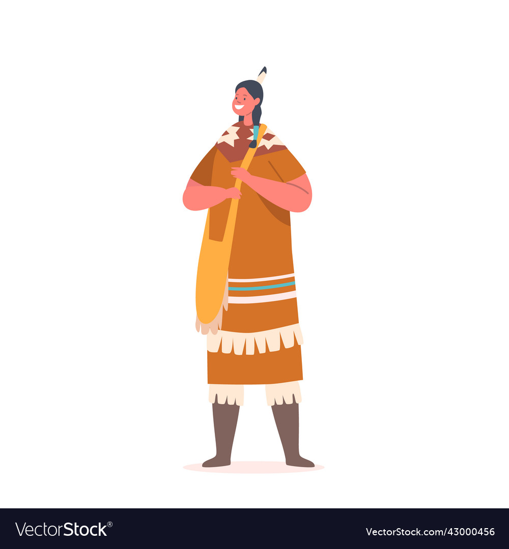 Little girl with pigtails wear american indian Vector Image