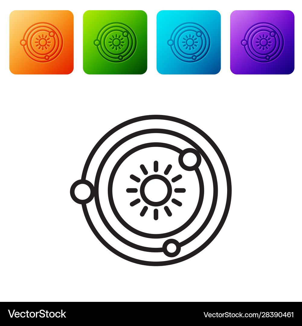 Black line solar system icon isolated on white Vector Image
