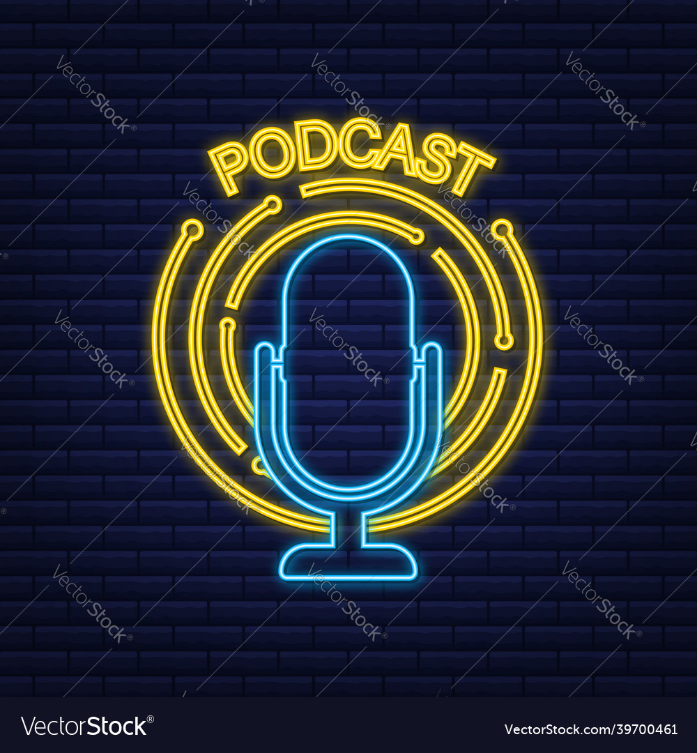 Podcast neon sign the microphone icon broadcast Vector Image