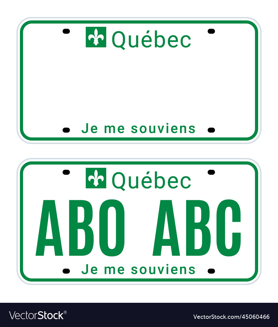 Quebec license number plate registration canada Vector Image