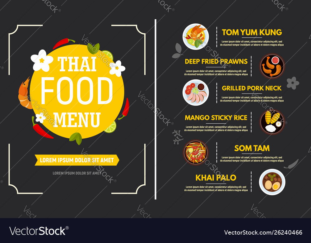 Thai food menu concept banner flat style