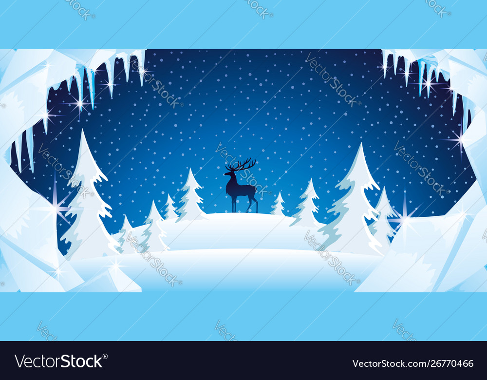 Winter nature and reindeer Royalty Free Vector Image