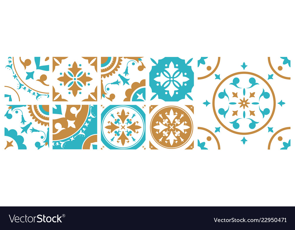 Collection decorative square tiles with various Vector Image