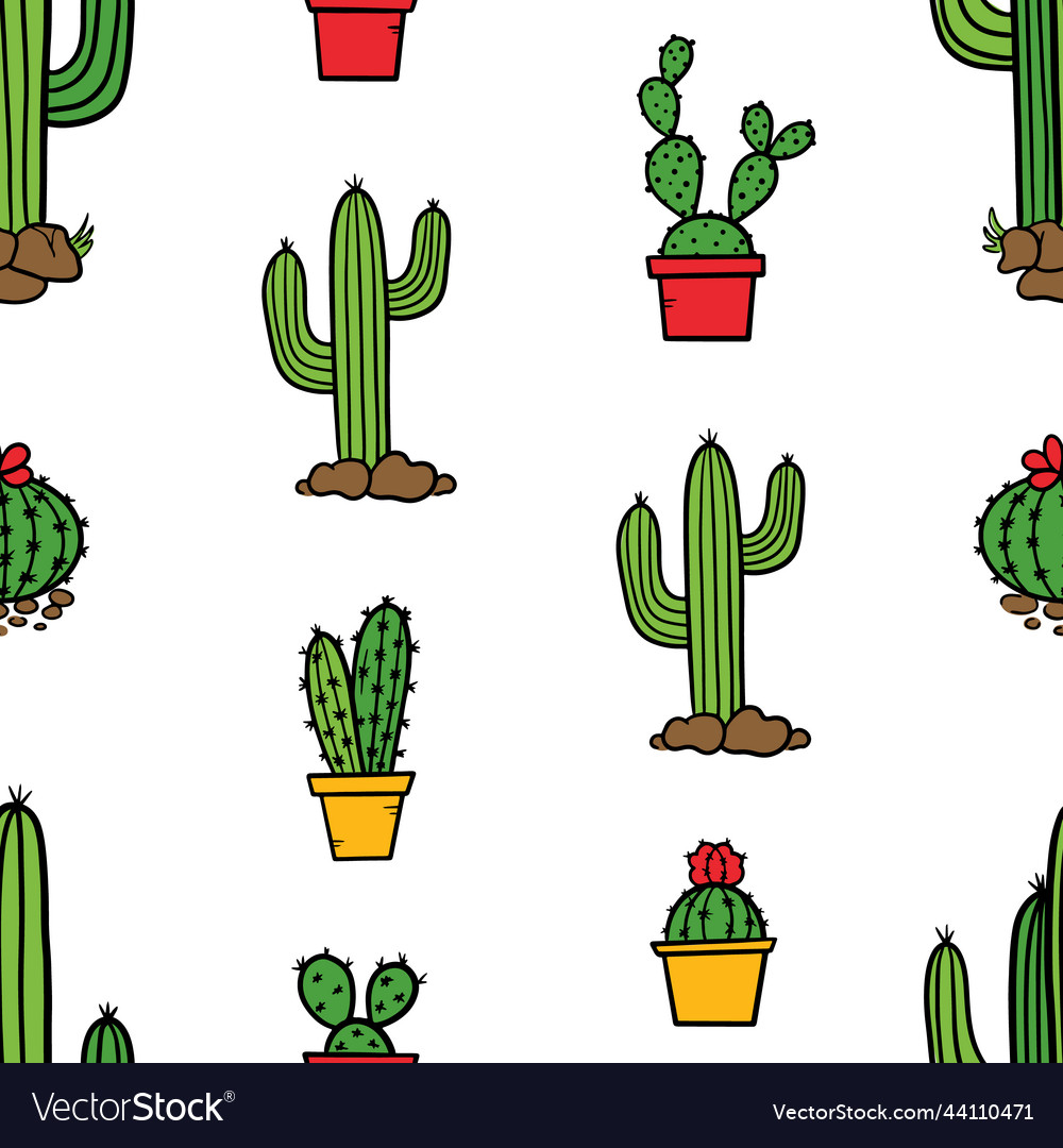 Colorful doodle cactus cacti succulents pattern