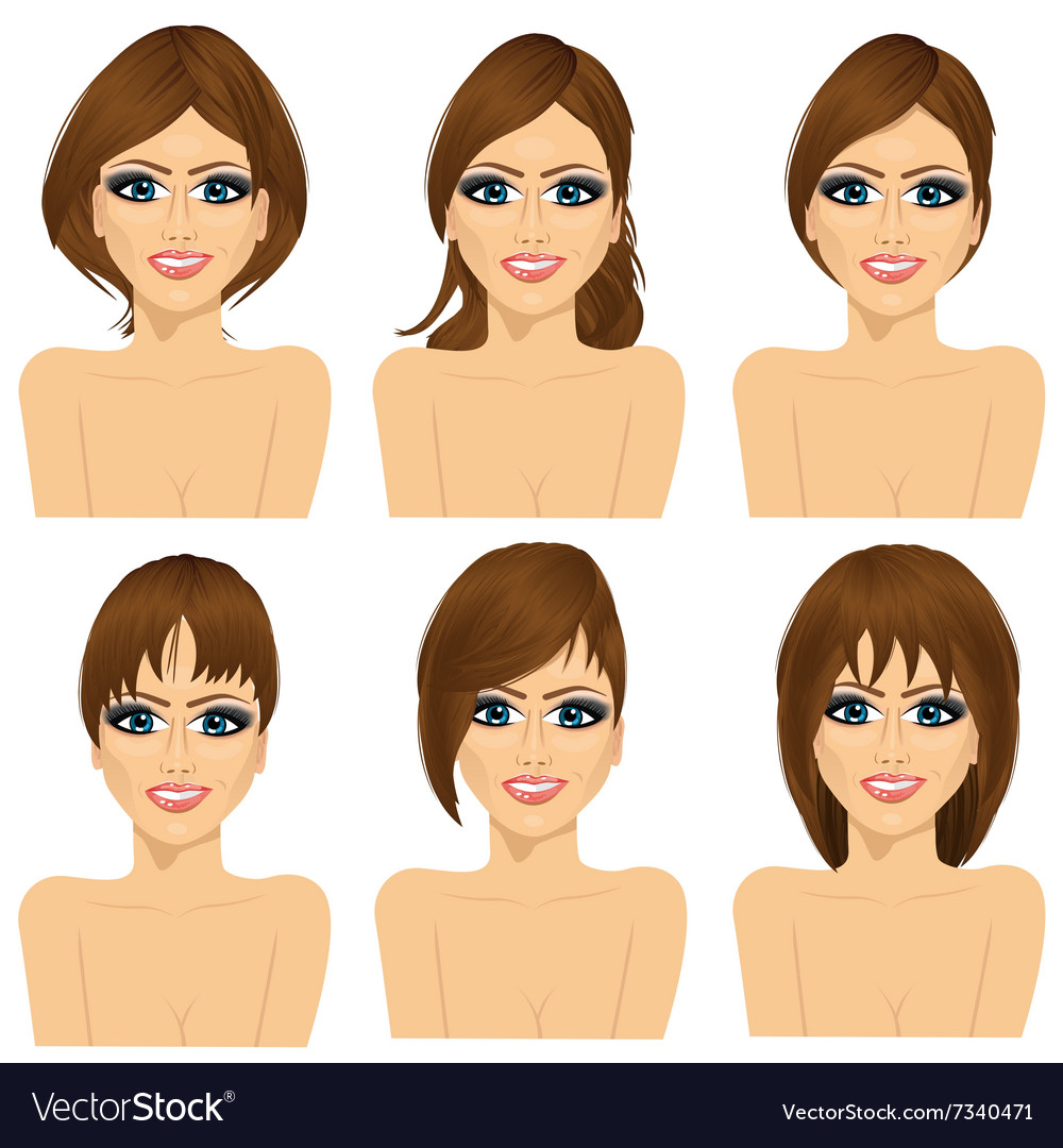 Girl with collection of different hairstyles Vector Image