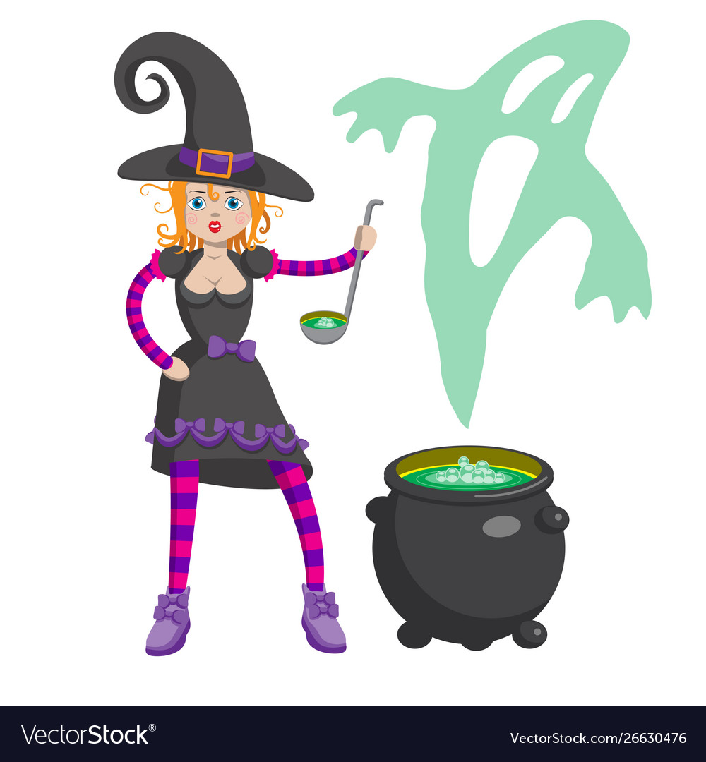 Cartoon little witch preparing potion decorative Vector Image