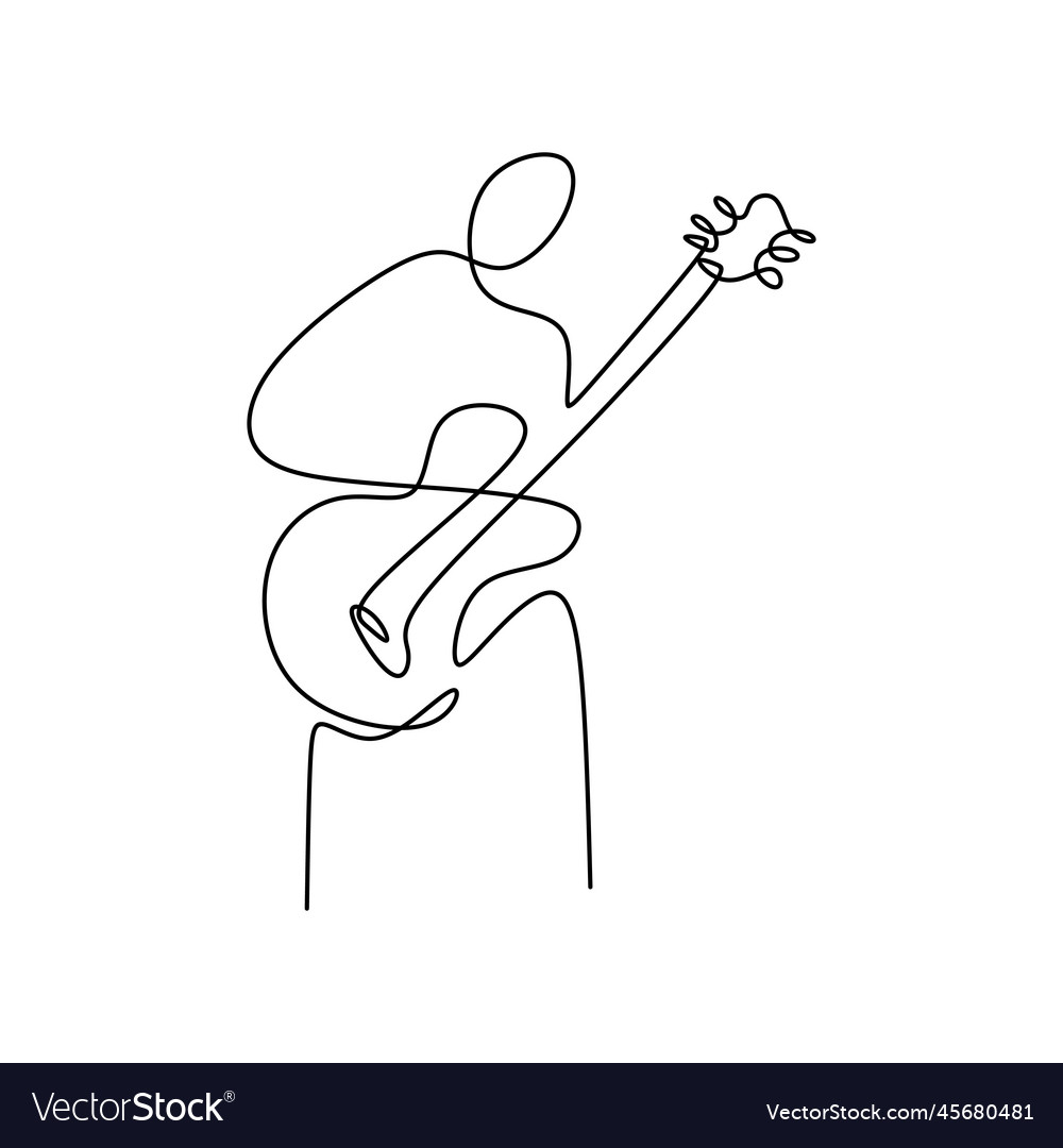 Continuous line drawings playing the guitar Vector Image